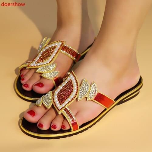 Doershow Free Shipping! Beautiful Wedding Shoes top quality LOW Heel African Sandals With Shinning Stones!SKL1-27