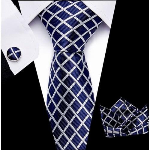 Free shipping Mens Ties Luxury Paisley Blue Silk Tie with Hanky Tie Set Cufflinks Buisness jacquard Woven Neck Tie