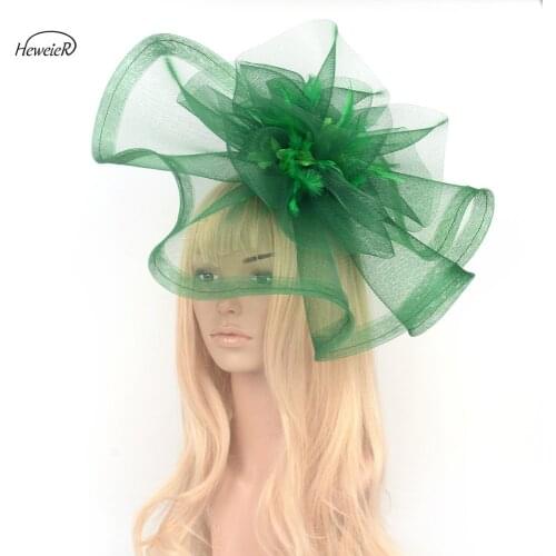 Large Women Net Flower Feather Fascinator Hats Hair Clips Cocktail Races Wedding Party Headwear Hairpin Hairpieces Accessories
