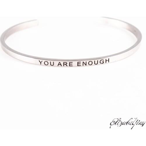316L Stainless Steel Engraved Positive Inspirational Quote YOU ARE ENOUGH Cuff Mantra Bracelet Bangle for women men