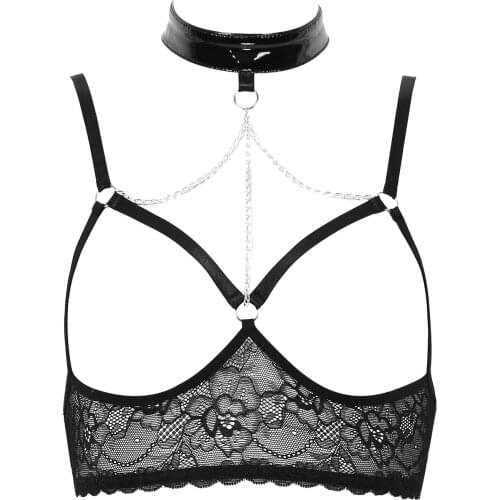 ChicTry Women Sexy Open Nipple Bra Lingerie Lace Sexy Bra Floral Sheer Nipple Hollow out Bralette Wire-free Unlined Bra Top