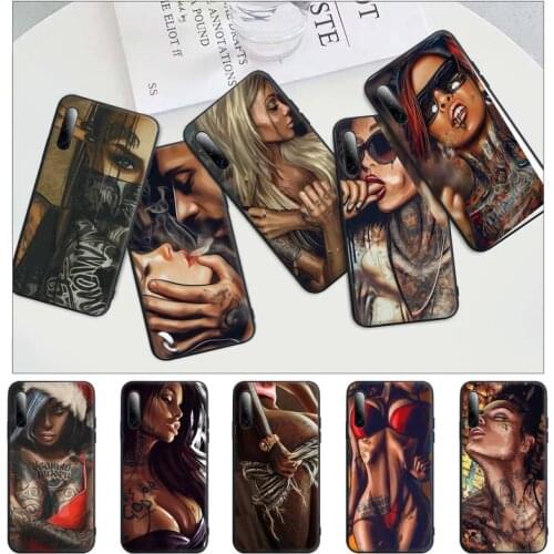 Sexy Sleeve Tattoo Girl Black Matte Mobile Phone Case For Redmi Note 6 8 9 Pro Max 9s 8t 7 5A 5 4 4x Cover