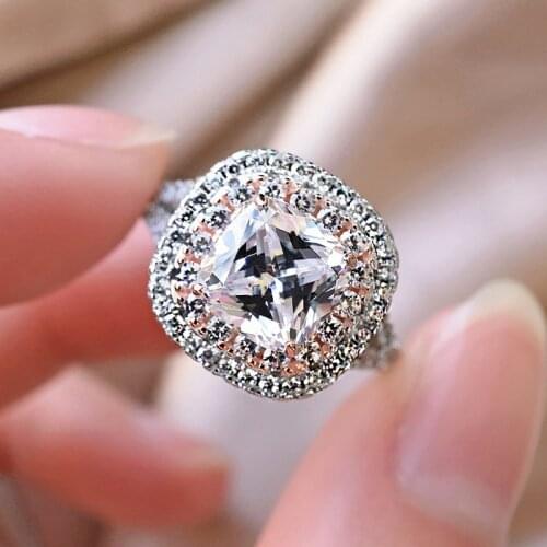 Flower Design 925 Sterling Silver Pink Gemstone Zircon Ring High Jewelry Gift