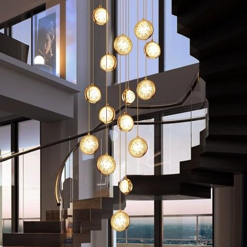 Home Luxury Décor Crystal Ball Chandeliers Pendant Indoor Lighting For Stairs Kitchen Living Room Decoration Ceiling Lamp Luster