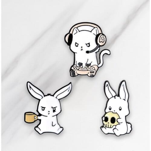 Enamel Brooch Cute White Cup Music Game Skull Pin Denim Clothing Backpack Lapel Pin Button Badge Jewelry Gift For Friends