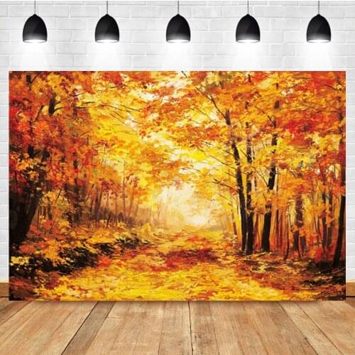 Laeacco Autumn Forest Maple Trees Leaves Road Photo Photography Background Photographic Photography Backdrop For Photo Studio