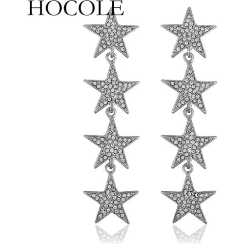 HOCOLE New Arrive Long Star Drop Earrings For Women Gold Silver Color Alloy Rhinestone Earrings Punk 2018 Jewelry Gift