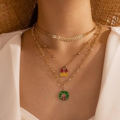 HuaTang 2020 Christmas Pendants Necklace Jewelry for Women Girls Xmas Tree Santa Claus Chains Necklaces Party Jewelry Gift