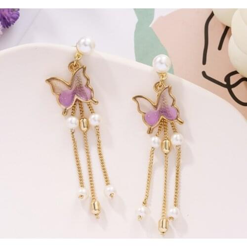 Jaeeyin 2021 New Trendy Cute Rromantic Fairy Temperament Exquisite Personality Creative Long Chain Pearl Earring for Girls Gift