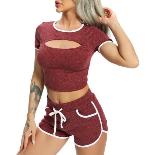 Seamless Yoga Sets Women Sports Suits Running Fitness Gym Short Sleeve Tank Top High Waist Shorts 2 Piece Set Workout Set