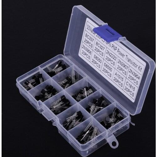 LETAOSK 200pcs 10 Value 3 Pin NPN PNP Power Transistor TO-92 Assortment Box DIY Kit Office Industry Electrical Equipment