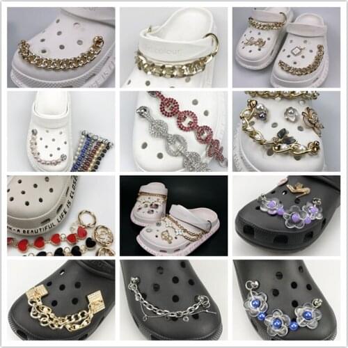 Top Seller 1 Pcs Croc Shoes Charms JIBZ Gold Silver Bling Chain Shoe Metal Decoration Big Clear Plastic Bracelet Accessories