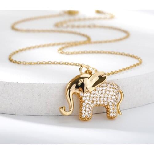 Cute Animal Necklaces For Women Stainless Steel Gold Elephant Charm Pendant Zirconia Necklace Party Jewelry Gift Bijoux Femme