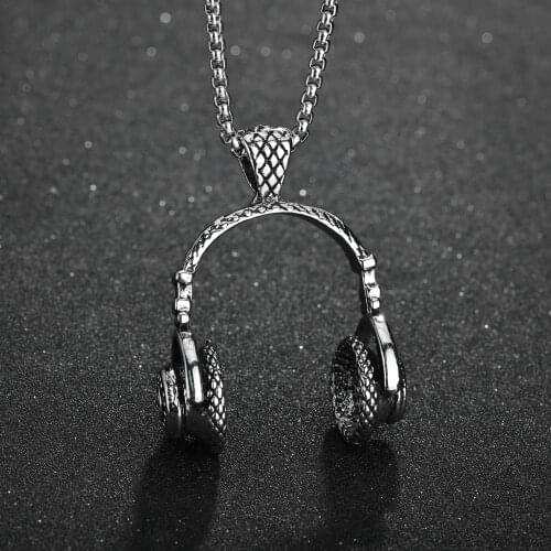 Men Rock Stainless Steel Music Headphone Headset Pendant Link Chain Necklaces Charm Hip Hop Jewelry Shellhard Women Pendants