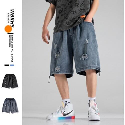 2021 Summer Men Ripped Jeans Knee Length Pants Fashion Loose-Fitting Shorts
