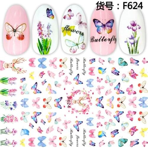 1Pcs Water Nail Decal and Sticker Flower butterfly Color Simple Spring DIY Slider for Manicure Nail Art Watermark Manicure Decor