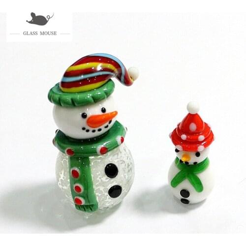 New Mini Handmade Glass Christmas Snowman Craft Figurine Ornaments Cute Xmas Gifts For Kids Home Table Decor Charms Accessories