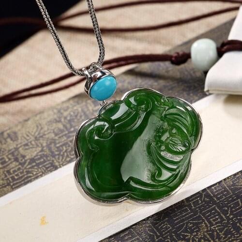 2018 New Arrival Jasper New S925 Pure Antique Mosaic And Tian Biyu Ladys High-end Sweater Chain Pendant Wholesale