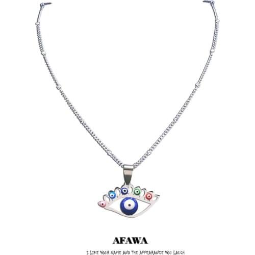 Eyes Stainless Steel Islam Colorful Turkey Eye Necklace Silver Color Charm Necklace Jewelry acier inoxydable bijoux N5214S01