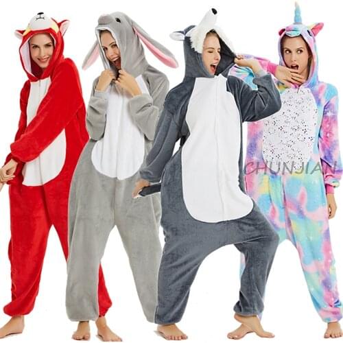 New Unicorn Pajamas onesie Women Kugurumi panda Winter Flannel Pajama animal Adult Nightie unicornio Sleepwear Overalls