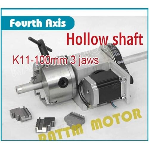 Hollow shaft 4th Axis dividing head 6:1 Rotation Axis /A axis kit for Mini CNC router engraving machine 3 jaw K11 100mm chuck