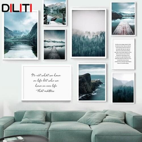 Nature Forest Lake Landscape Canvas Painting Bridge Boat Print Poster Nordic Scandinavian Wall Art Picture Modern Home Decor