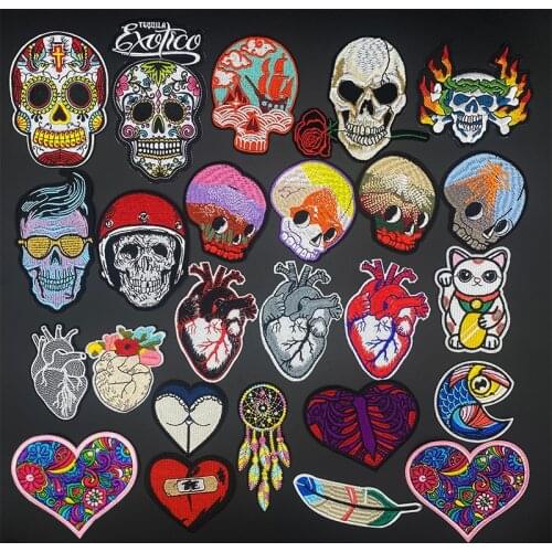 Skull ROCK Hand patch love heart DIY Cartoon Badges Embroidery Patch for Clothing Applique Ironing Supplies Decorative Patches
