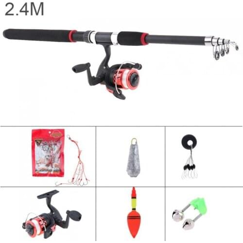 2.4m Fishing Rod Reel Line Combo Full Kits Spinning Reel Pole Set with Fishing Float Hooks Bell Beads Lead weight