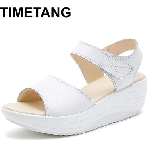 TIMETANG Summer womens sandals White/Black Wedge Open Toe Sandals Women Breathable Sandals Platform Sandalias MujerE800