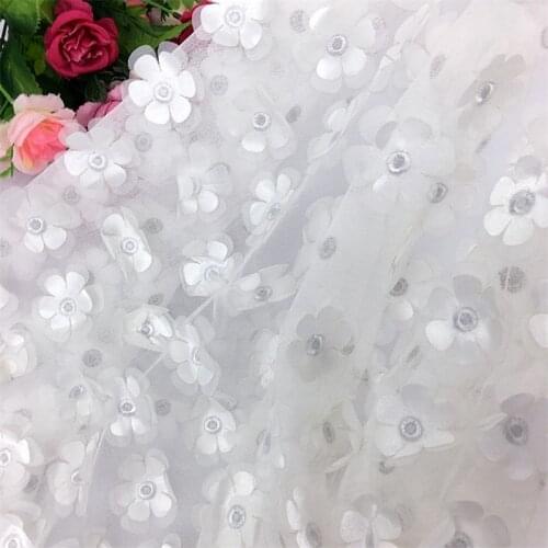 Mesh Embroidery Three-Dimensional Flower Lace Fabric 3D Double-Layer Flower Wedding Dress Fabric VH173950
