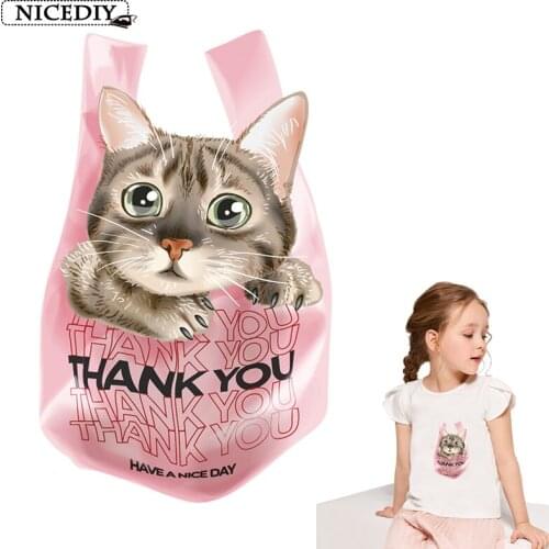 Nicediy Cute Cat Patch Heat Transfer Vinyl Iron On Transfer For Clothes Stripes Thermo Stickers Badge Iron On Patches Christmas