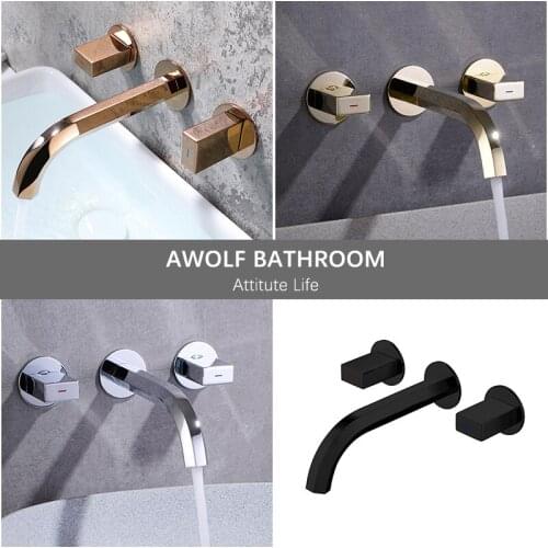 Basin Faucet Solid Brass Chrome Rose Gold Polishing Black Luxury Bathroom Sink Hot Cold Mixer Water Tap Wall Mounted ML8087