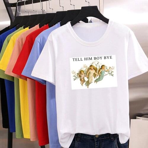 Three Angels Are Playing Outside Graphic New Women T-shirt High Vintage T Shirt TELL HIM BOU BYE Letter Aesthetic T Shirt