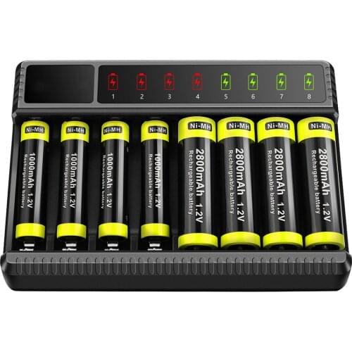Durable 8 Slot 620mA 1.48V Smart Fast Charger Battery Charger LED Display AA/AAA NiMH Rechargeable Batteries Independent Slot