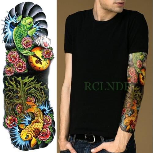 Waterproof Temporary Tattoo Sticker fish tree flower Poker full arm fake tatto flash tatoo sleeve large size for men women lady