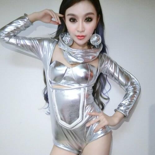 Ds Costumes New Female Singers Nightclub Bar Dj Stage Wear Silver Reflective Vomi with Triangular Models Sexy Outfits for Woman