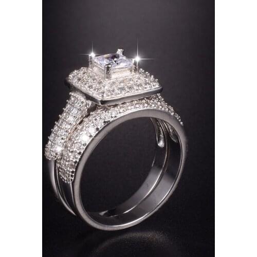 Majestic Sensation Womens 14K White gold Plated Square Simulated Diamond Paved 134pcs CZ Wedding Ring Sets Size 5,6,7,8,9,10