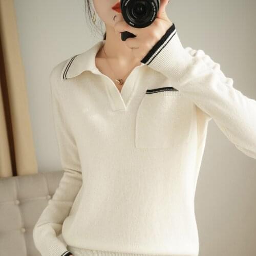 European and American fashion womens knitted V-neck wool sweater long-sleeved pure color pullover new autumn and winter models