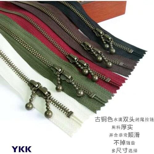 10pcs ykk 5# qinggu ya double pull head metal zipper sealing without lock DIY bag purse zipper collage accessories