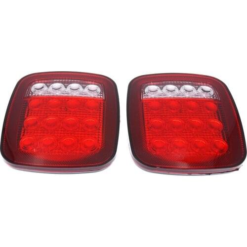 2Pcs 16LED Square Stop Turn Tail Backup Lamp Red/White Dual Colors Universal Marker Light for Jeep Wrangler JK TJ CJ YJ