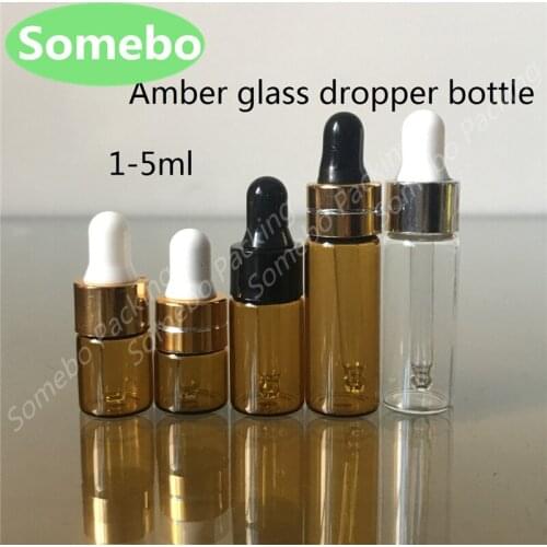 200pcs/lot 1ml 2 ml 3ml 5ml Clear Glass Dropper Bottle Small Vials With Pipette For Cosmetic Perfume Essential Oil Bottles