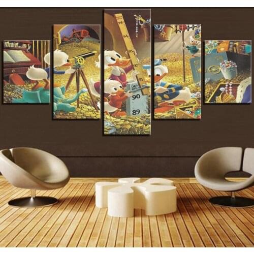 5 Pieces Duck Cartoon Canvas Posters Family Pictures Animation Wallpapers Painting For Kids Room Decor Cute Animals Art