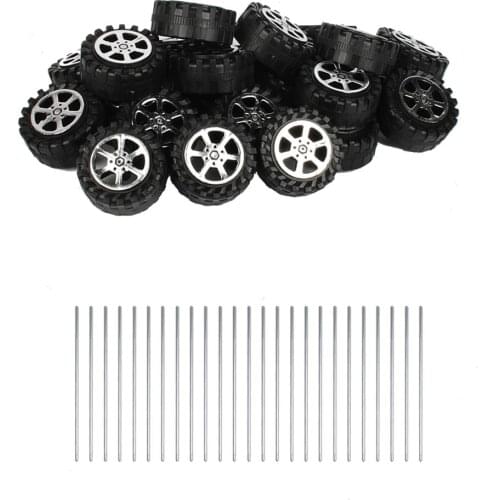 50 pcs 2mm Dia Shaft 42mm Toy Wheel and 25pcs Round Rod Axles for DIY