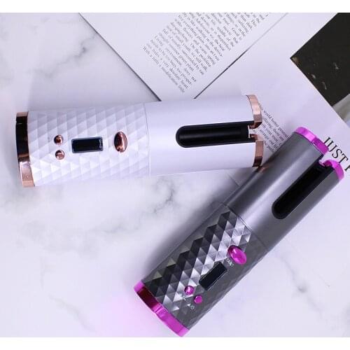 Automatic Hair Curling Iron Electric Rechargeable Cordless Hair Curler LCD Display Ceramic Curly Rotating Curling Wave Styer