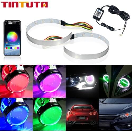 Bluetooth-compatible APP RGB Car Led Devil Eye Demon Evil Eyes car Accessories DRL LED 2.5 Headlights Mini Projector Lenscar