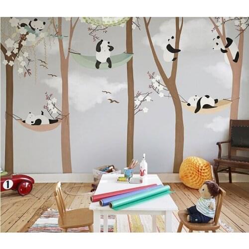 Bacal Large Cute Panda Trees 3D Cartoon Wallpaper Murals for Baby Child Room 3d Wall Photo Mural 3D Wall paper 8D Wall Stickers