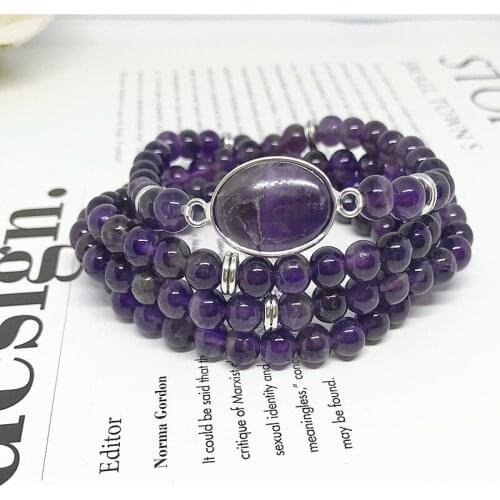 Natural Amethysts Purple Crystal 6 mm Round Beads 74 cm Bracelet Not Glass Really Color Gift Woman Bracelets