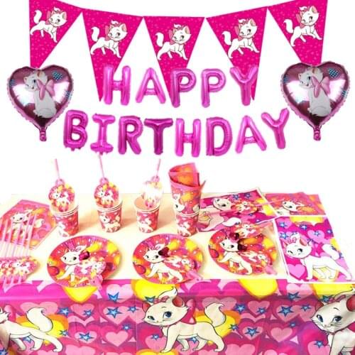 Marie Cat Theme Paper Straw Plate Banner Balloon Party Supplies Kids Favor Birthday Party Wedding Decorations Baby Shower