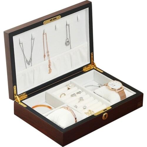 Casegrace Large Jewelry Box Organizer Women Wooden Rectangle Velvet Necklace Ring Earring Watch Jewellery Storage Case Casket
