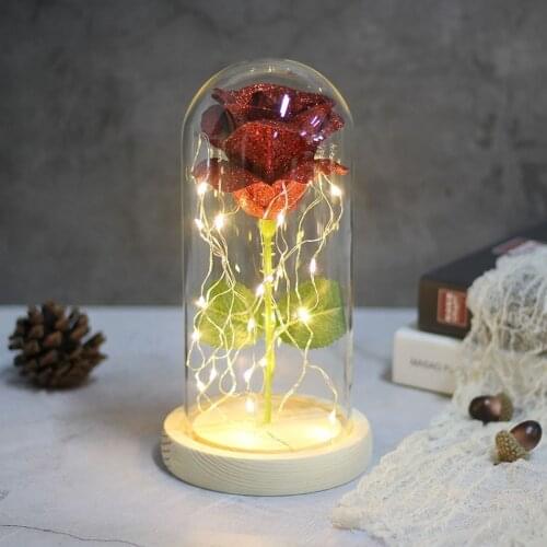 Beauty And Beast Rose In Flask Led Rose Flower Light Black Base Glass Dome Best For Mothers Day Valentines Day Gift